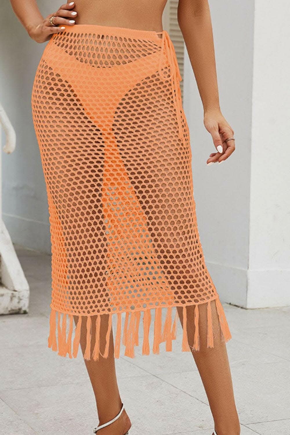 Trendy high waist fringe swim skirt 