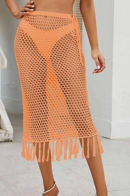Trendy high waist fringe swim skirt 