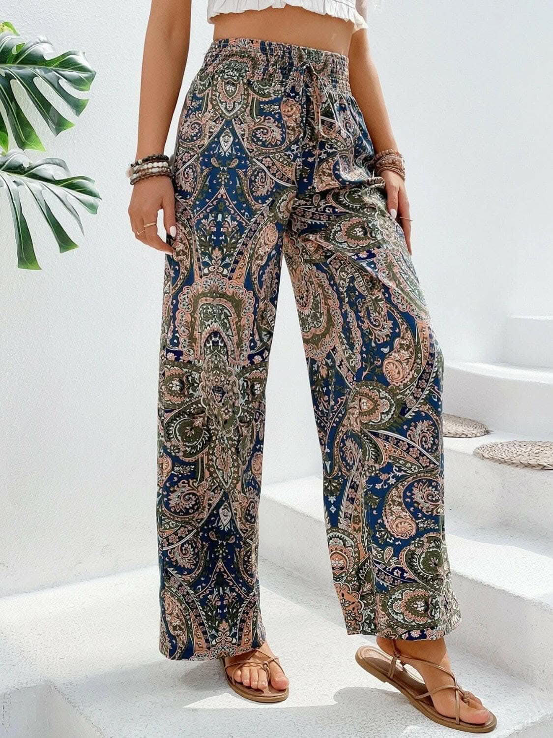 Trendy printed wide leg pants 
