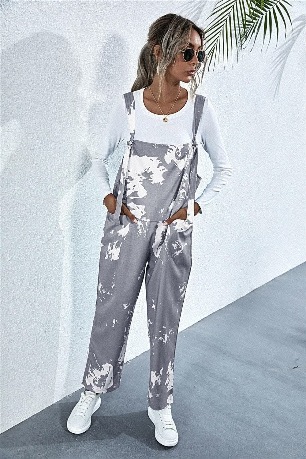 Trendy tie-dye overalls with pockets 
