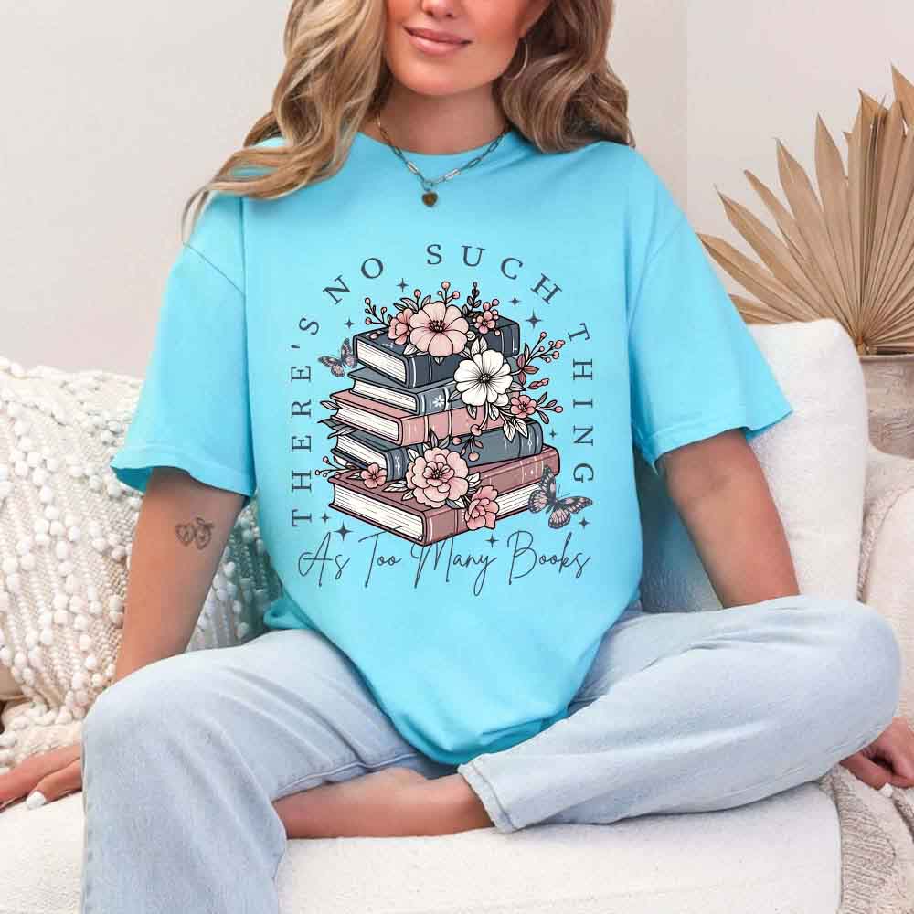Floral Book Lover Tee – Too Many Books Shirt, Trendy Bookworm Gift for Her, Women's T-Shirt Adorb.co