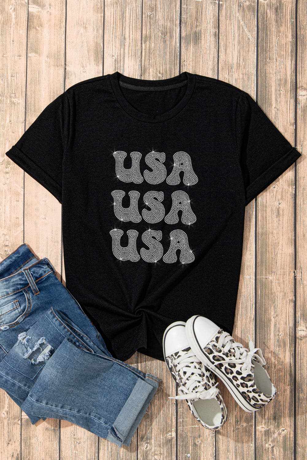 USA rhinestone short sleeve tee 
