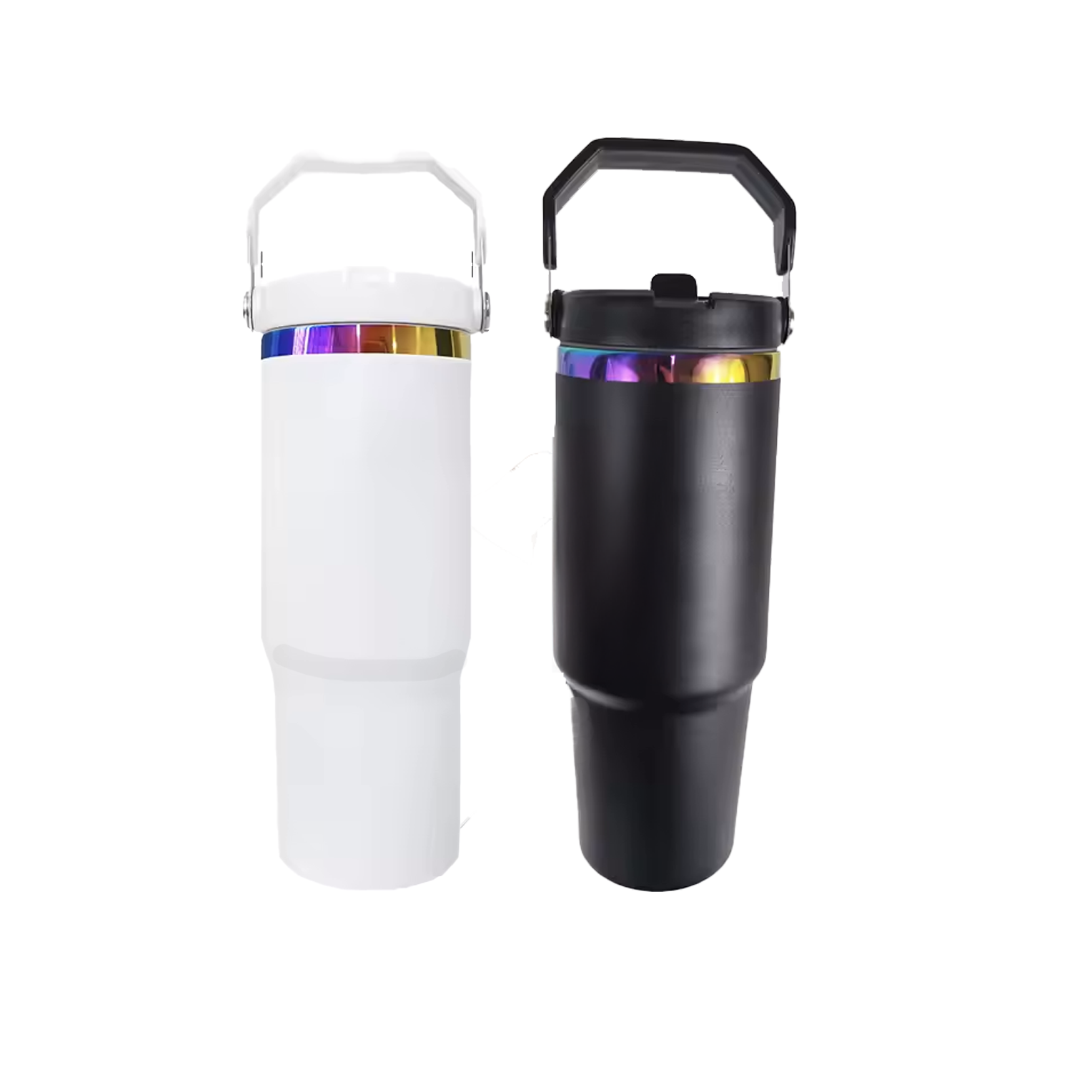 Black or White Rainbow Tumbler with Flip up Straw  30 oz MM