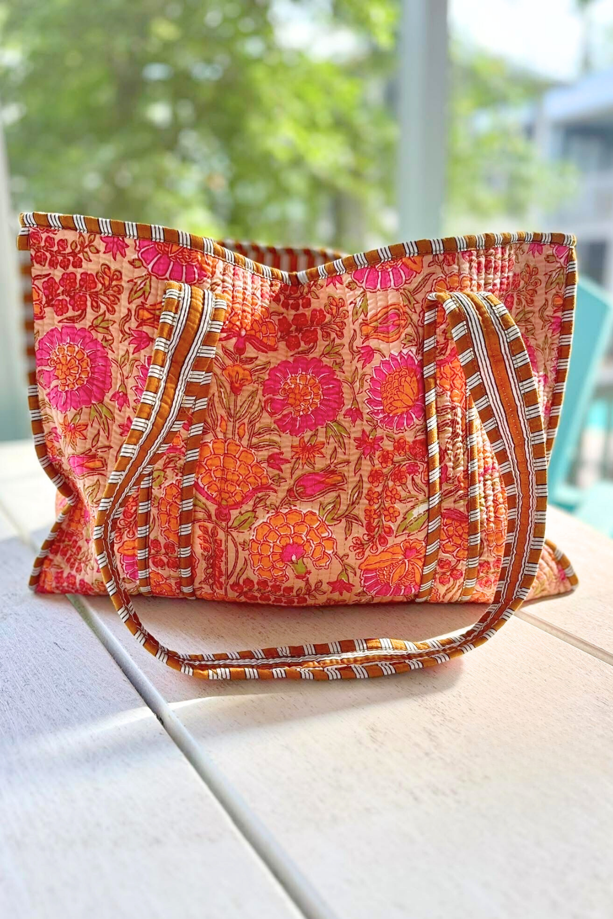 SC - ETA 2/18 - Rue Orange Floral Patterned Tote Bag Nash Grey Wholesale