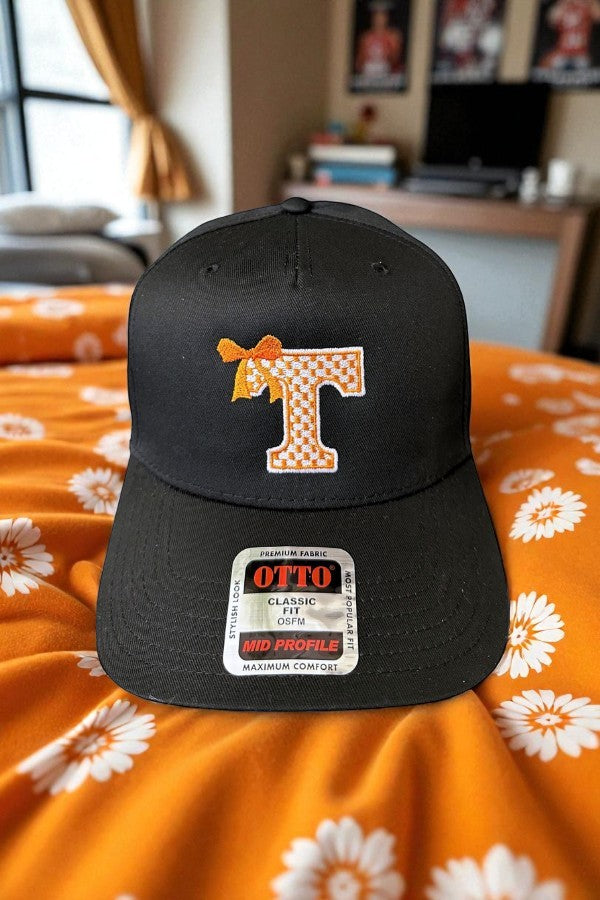 Tennessee Volunteers Checkerboard T With Orange Bow Black Canvas Hat Nash Grey Wholesale