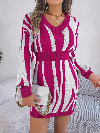 V-neck animal print sweater dress 