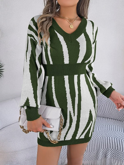V-neck animal print sweater dress 