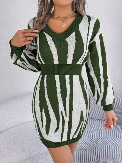 V-neck animal print sweater dress 