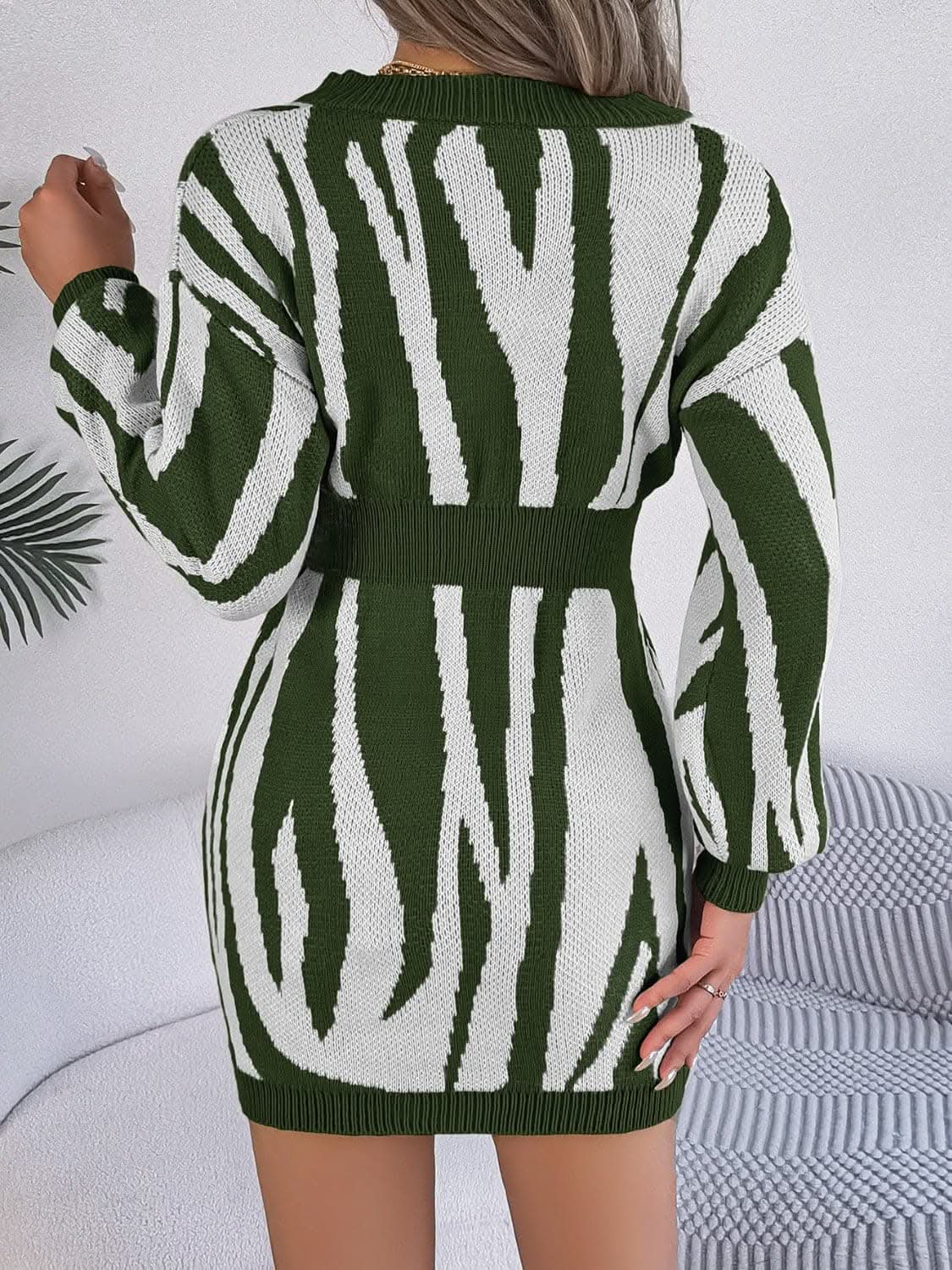V-neck animal print sweater dress 