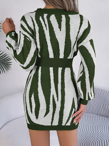 V-neck animal print sweater dress 