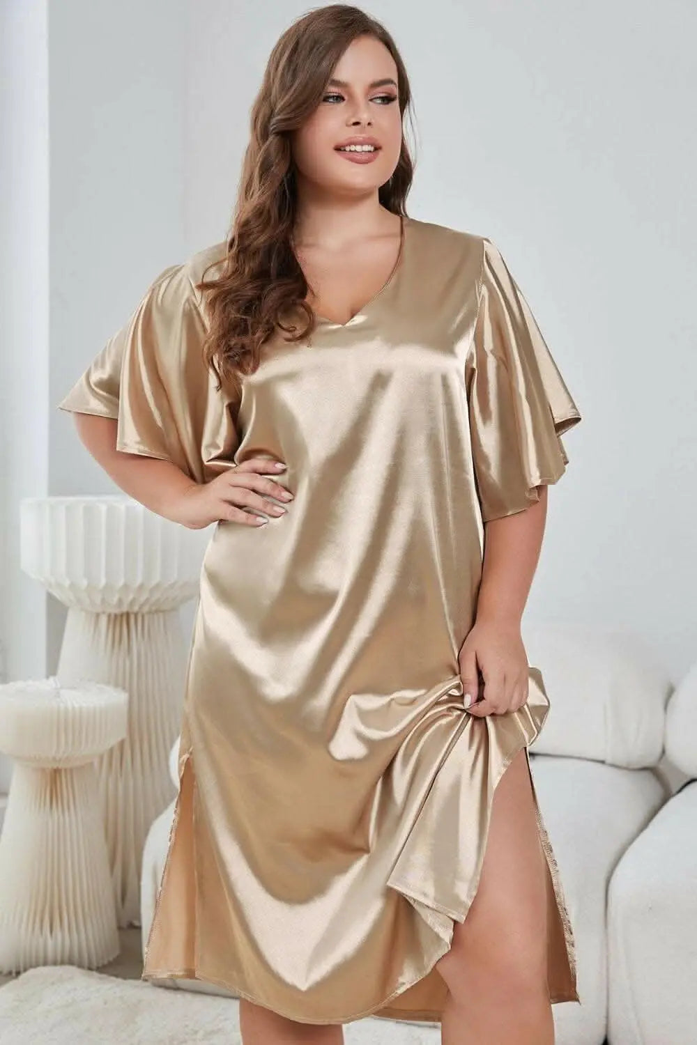 V-neck flutter sleeve nightgown - Love Salve 