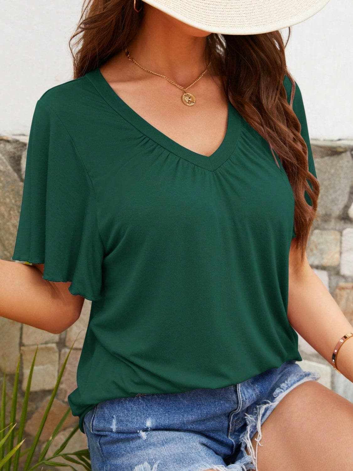 V-neck flutter sleeve t-shirt - Love Salve 
