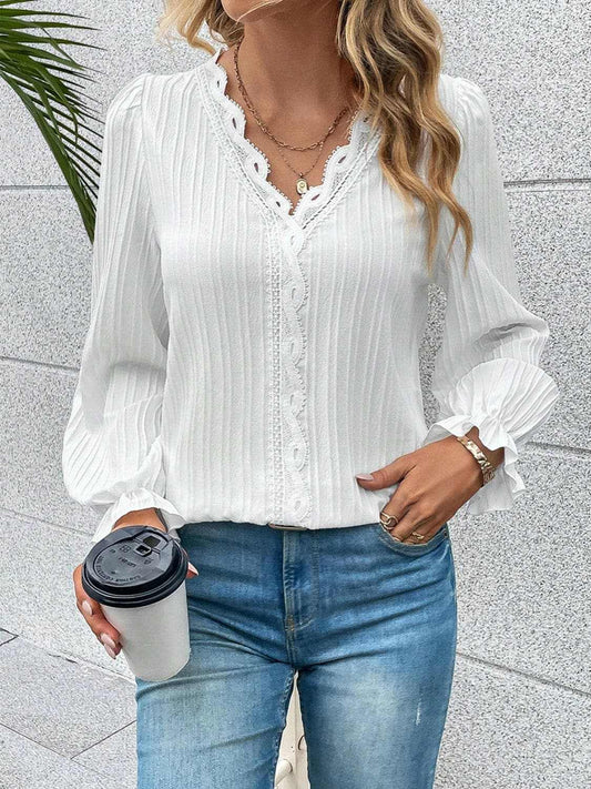 V-neck lace flutter sleeve blouse - Love Salve 