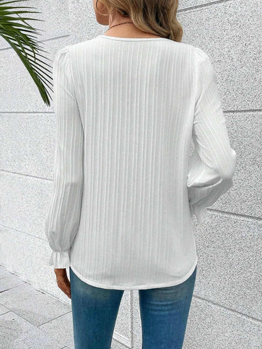 V-neck lace flutter sleeve blouse - Love Salve 