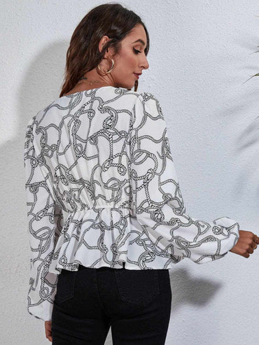 V-neck peplum blouse with sleeves - Love Salve 