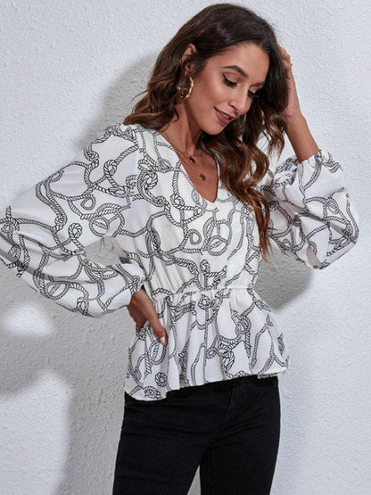 V-neck peplum blouse with sleeves - Love Salve 