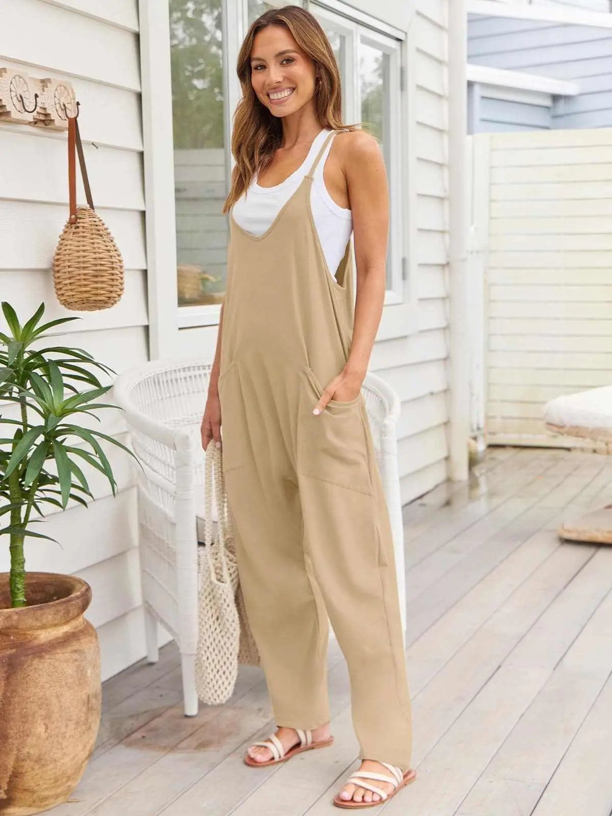 V-neck pocket jumpsuit - Love Salve 