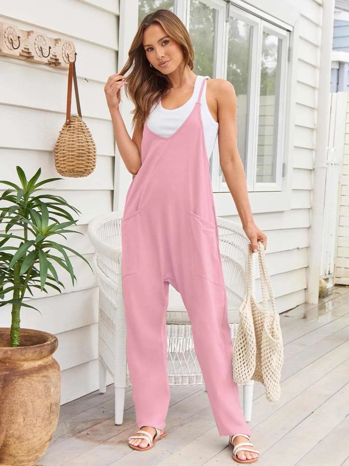 V-neck pocket jumpsuit - Love Salve 