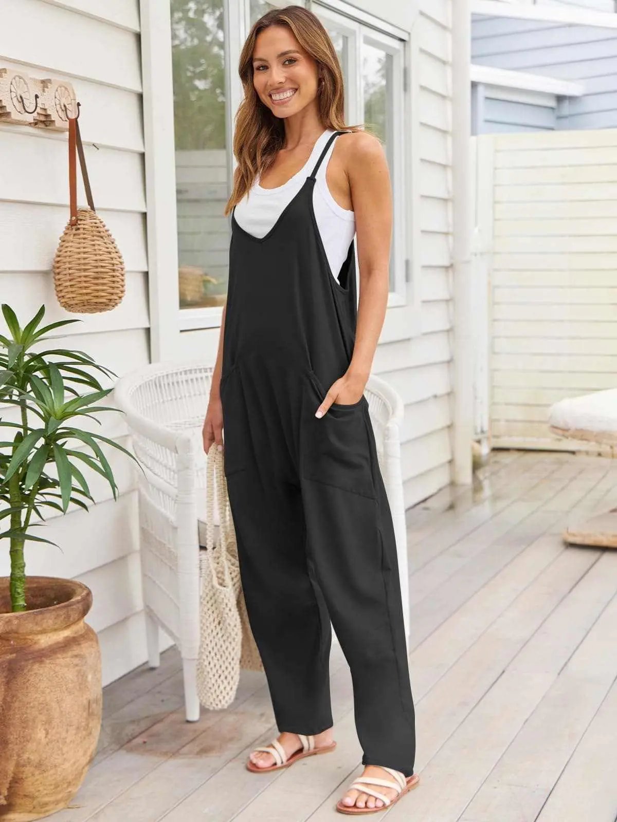 V-neck pocket jumpsuit - Love Salve 