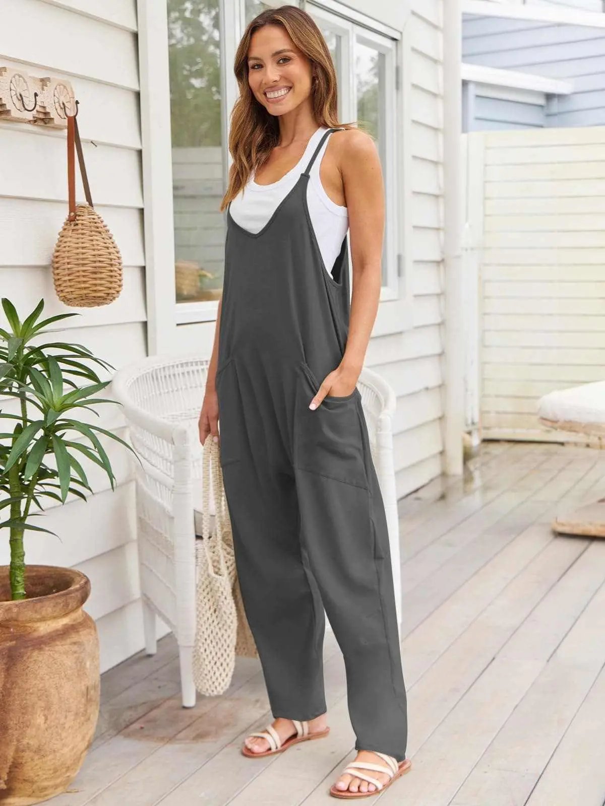 V-neck pocket jumpsuit - Love Salve 