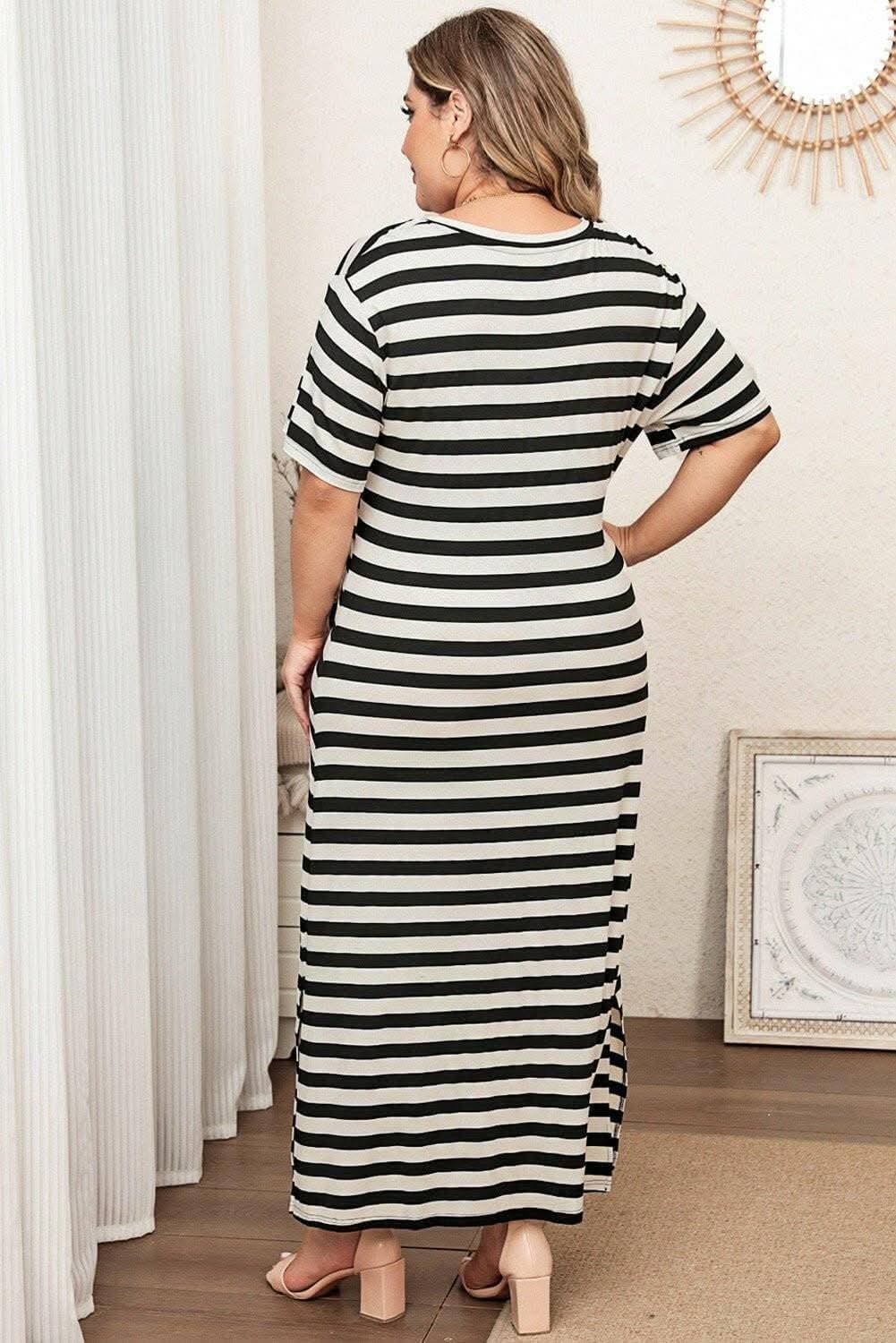 V-neck striped maxi dress for curves 