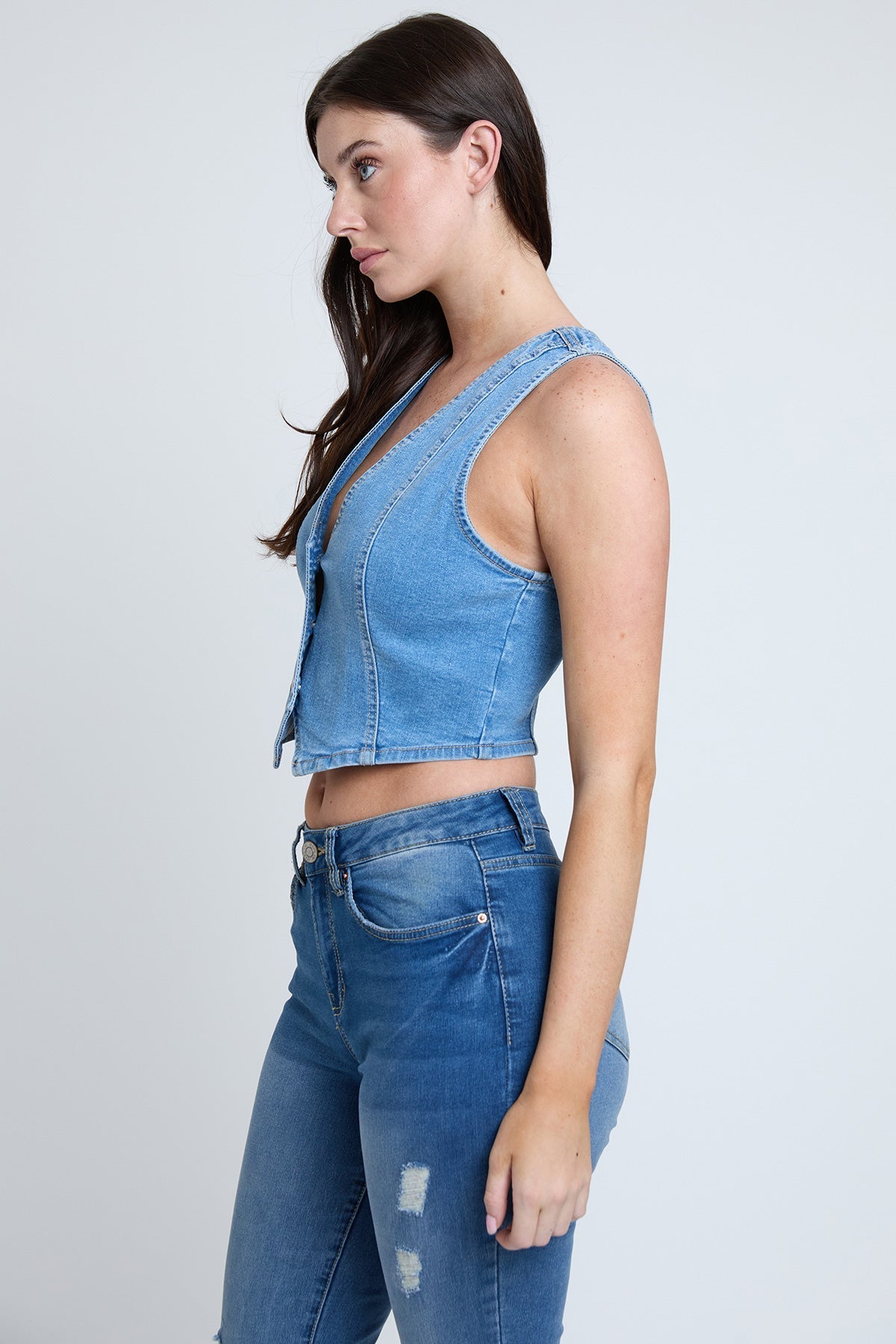 Women's Cropped Button Front Vest YMI JEANS