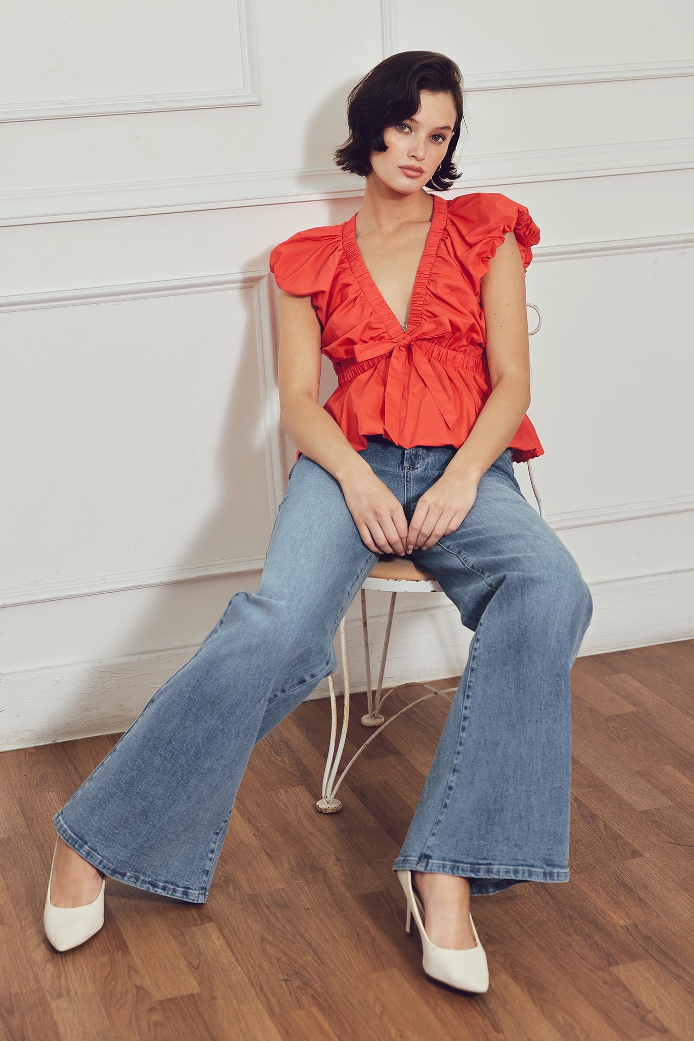 SCARLET COUNTRY GIRL WOVEN TOP Flying Tomato