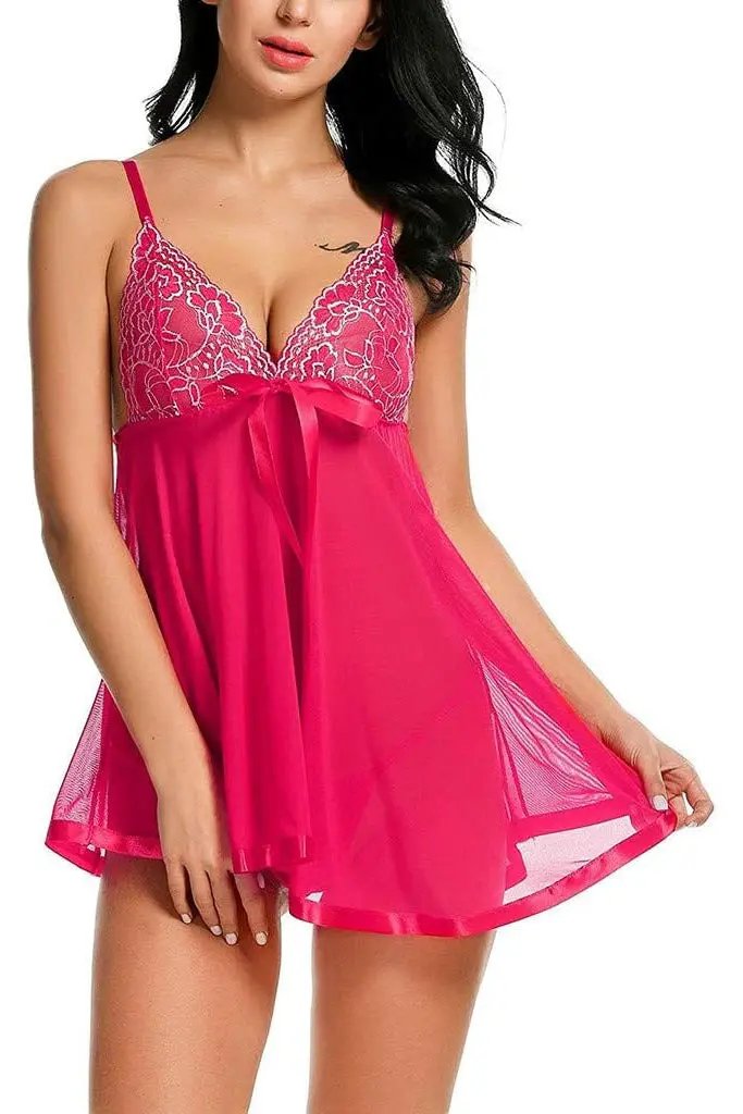 Flirty Mesh Lace Cup Babydoll 3wishes.com