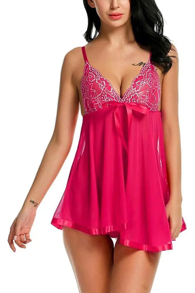 Flirty Mesh Lace Cup Babydoll 3wishes.com
