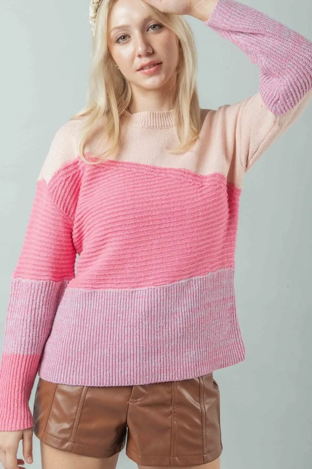 VERY J Color Block Long Sleeve Sweater - Love Salve 