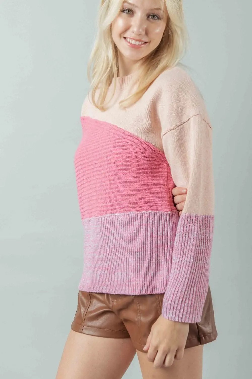 VERY J Color Block Long Sleeve Sweater - Love Salve 