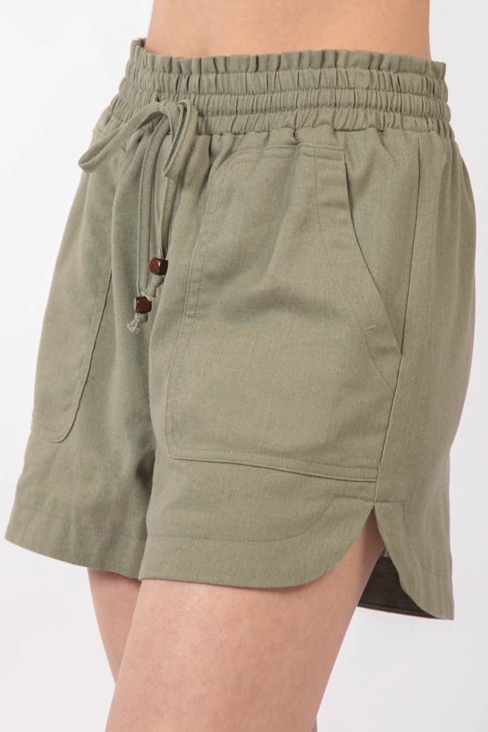 VERY J Drawstring Elastic Waist Linen Shorts 
