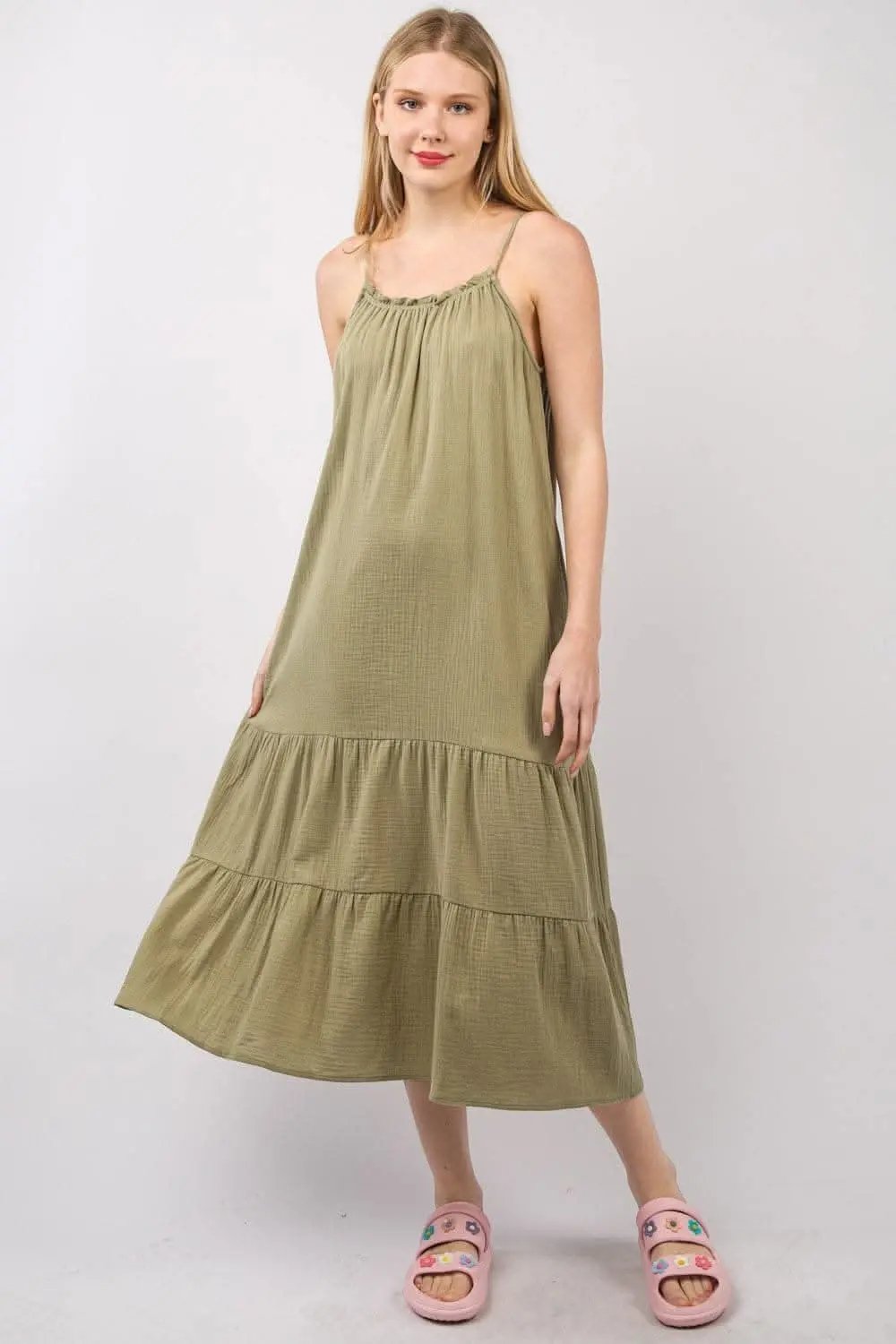 VERY J Ruffled A-Line Midi Cami Dress with Pockets - Love Salve 