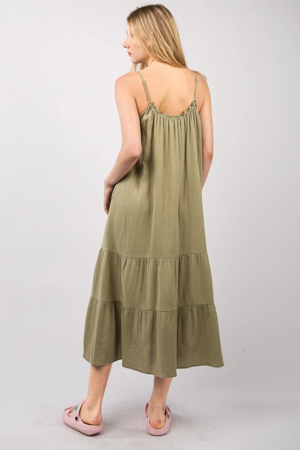 VERY J Ruffled A-Line Midi Cami Dress with Pockets - Love Salve 