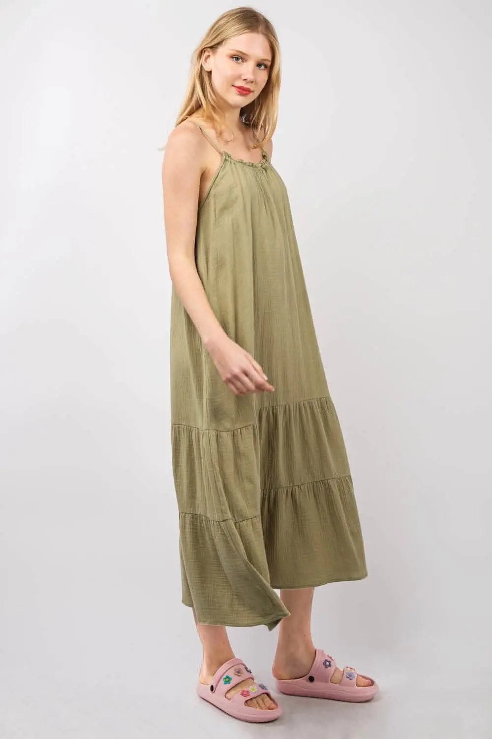 VERY J Ruffled A-Line Midi Cami Dress with Pockets - Love Salve 