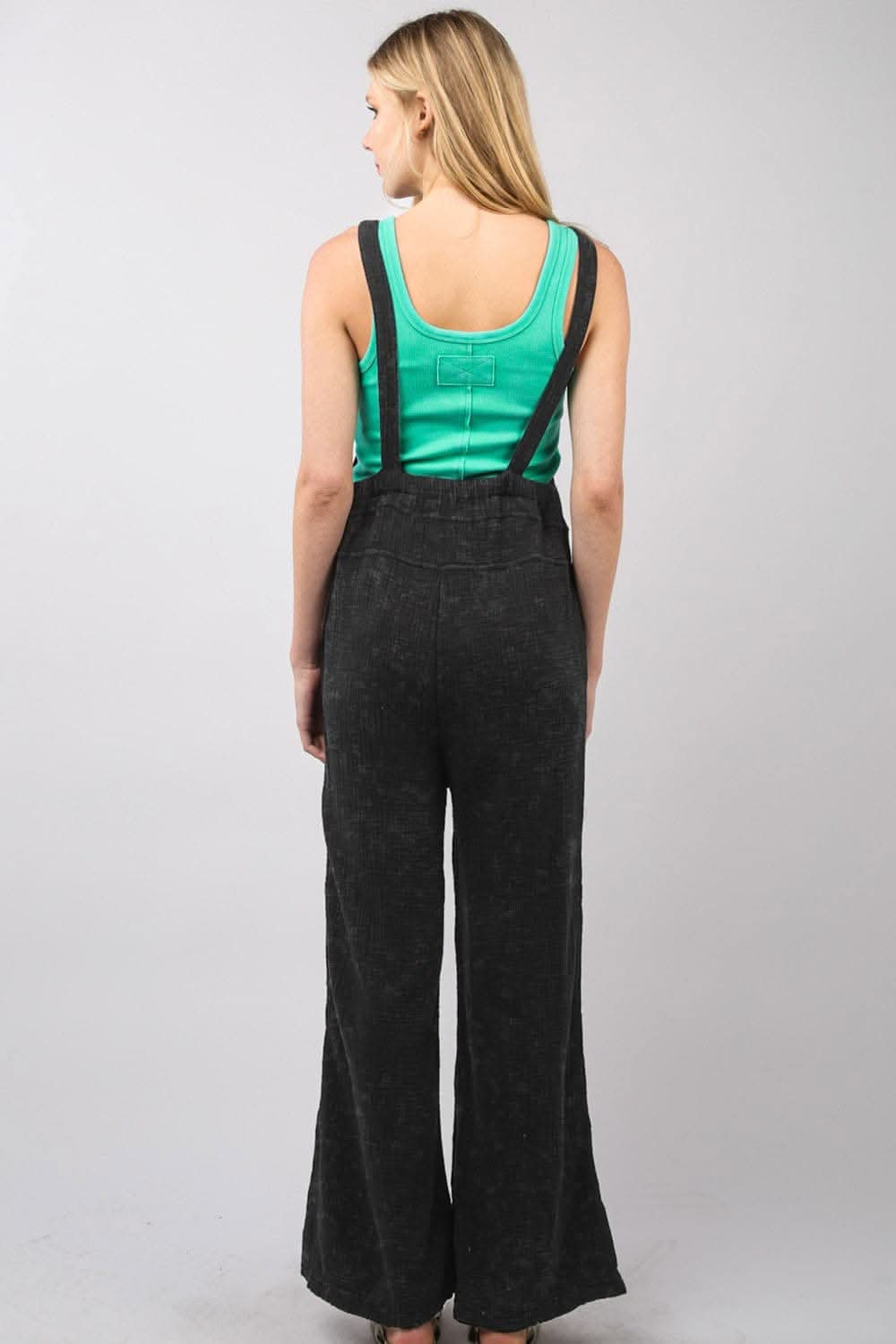 VERY J Texture Washed Wide Leg Overalls 