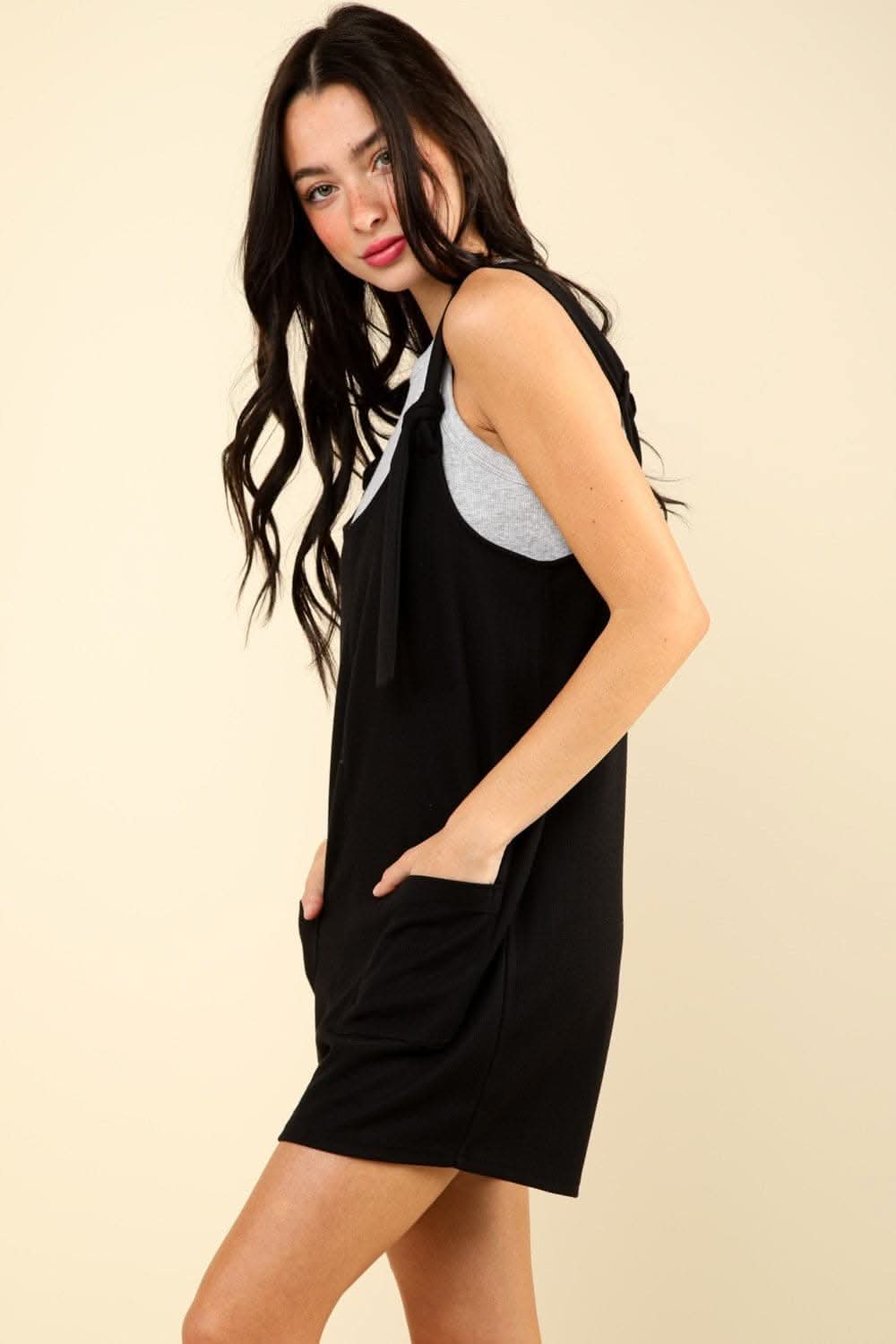 VERY J Tie Shoulder Front Pocket Romper - Love Salve 