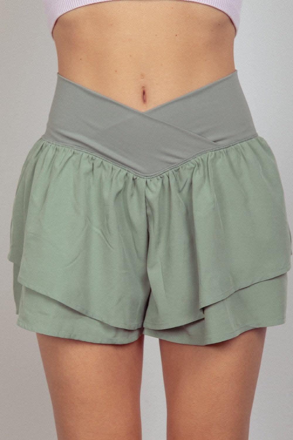 VERY J V-Shaped High Waist Layered Active Shorts - Love Salve 