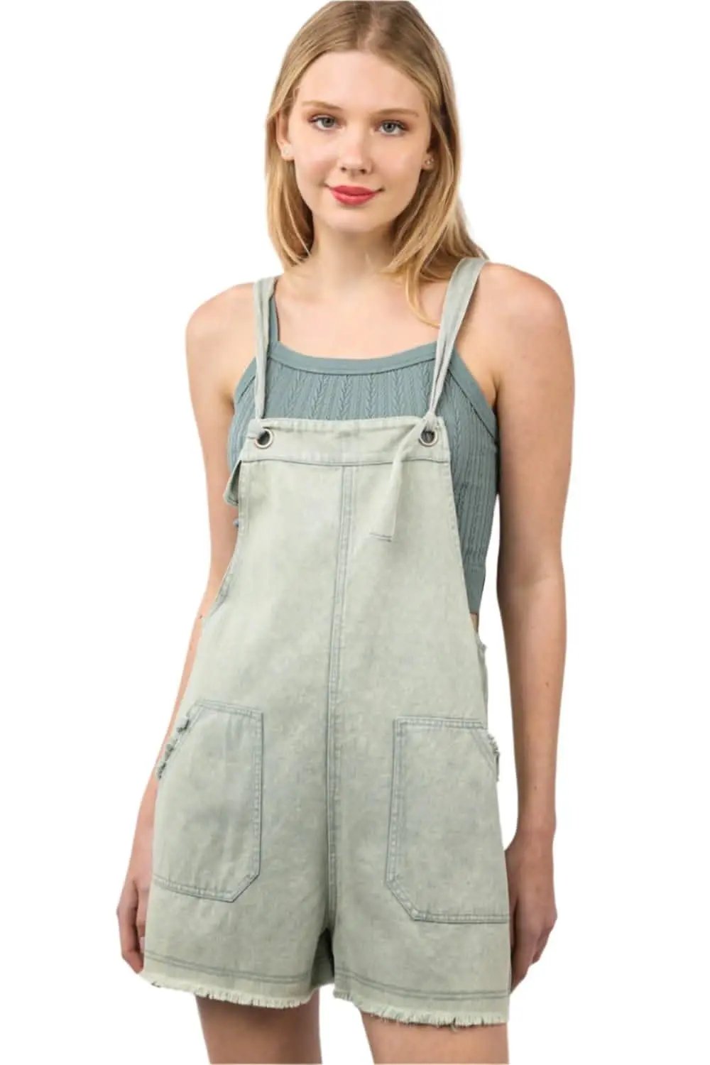VERY J Washed Frayed Hem Denim Overall - Love Salve 