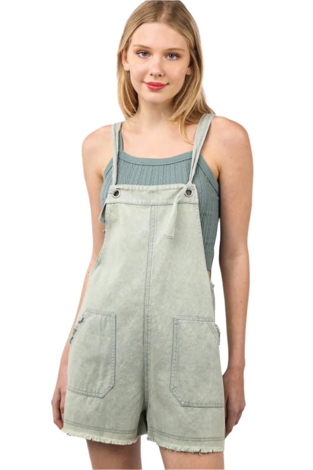 VERY J Washed Frayed Hem Denim Overall 