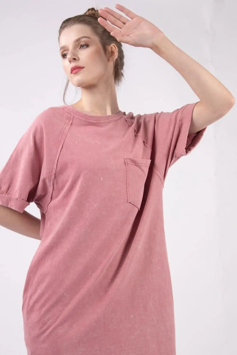 VERY J Washed Round Neck Mini Tee Dress for Effortless Style - Love Salve 