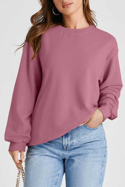 Valerian Plain Drop Shoulder Crewneck Pullover Sweatshirt - Love Salve 