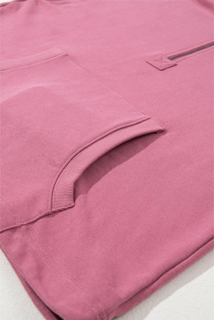 Valerian Solid Kangaroo Pocket Half Zipper Oversized Hoodie 