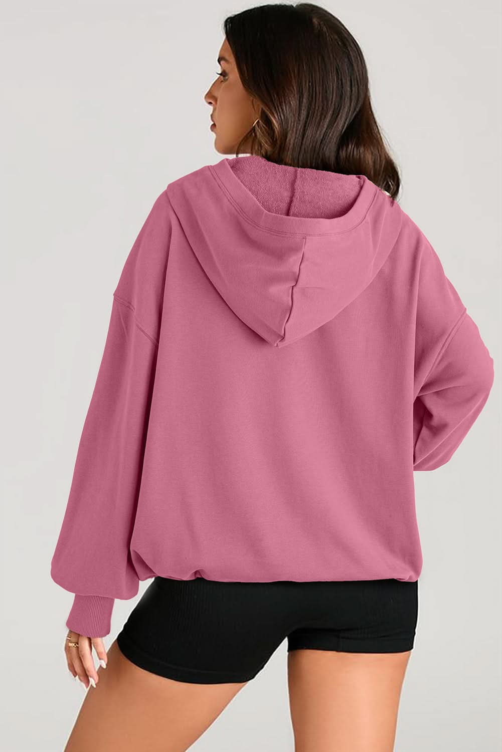 Valerian Solid Kangaroo Pocket Half Zipper Oversized Hoodie 