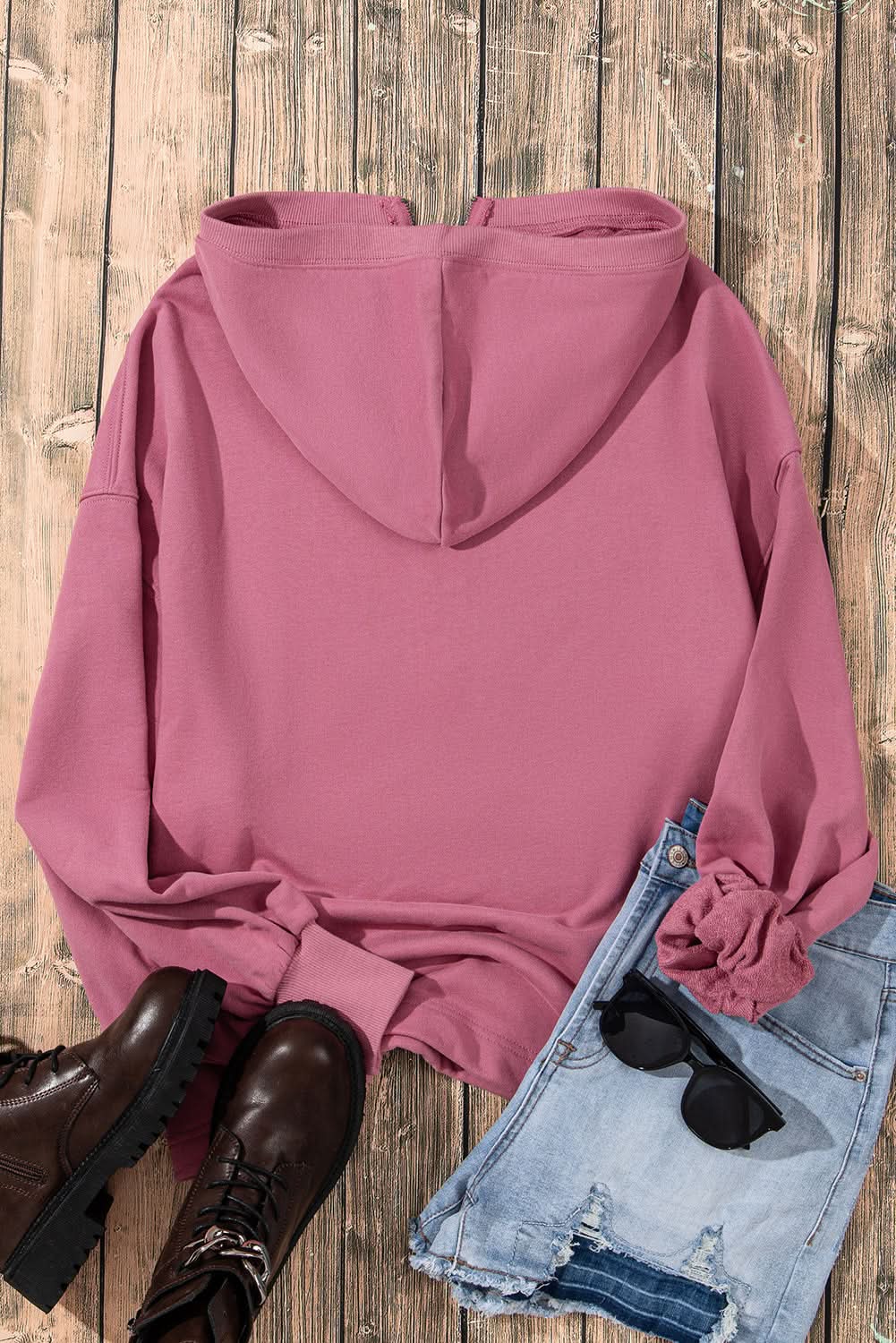 Valerian Solid Kangaroo Pocket Half Zipper Oversized Hoodie 