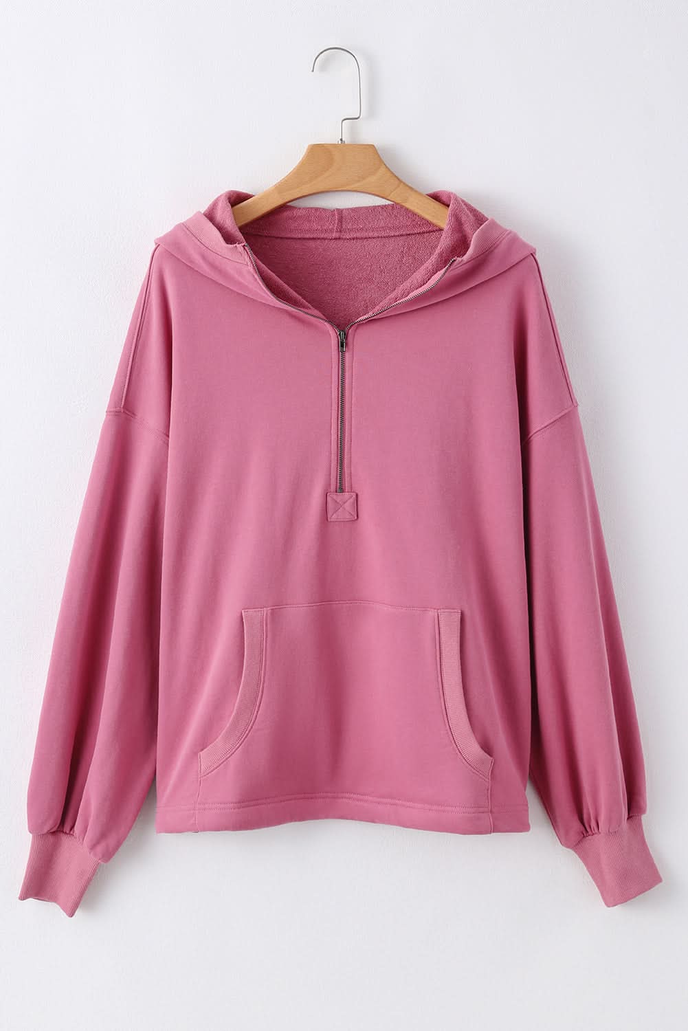 Valerian Solid Kangaroo Pocket Half Zipper Oversized Hoodie 