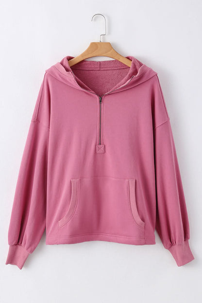 Valerian Solid Kangaroo Pocket Half Zipper Oversized Hoodie 
