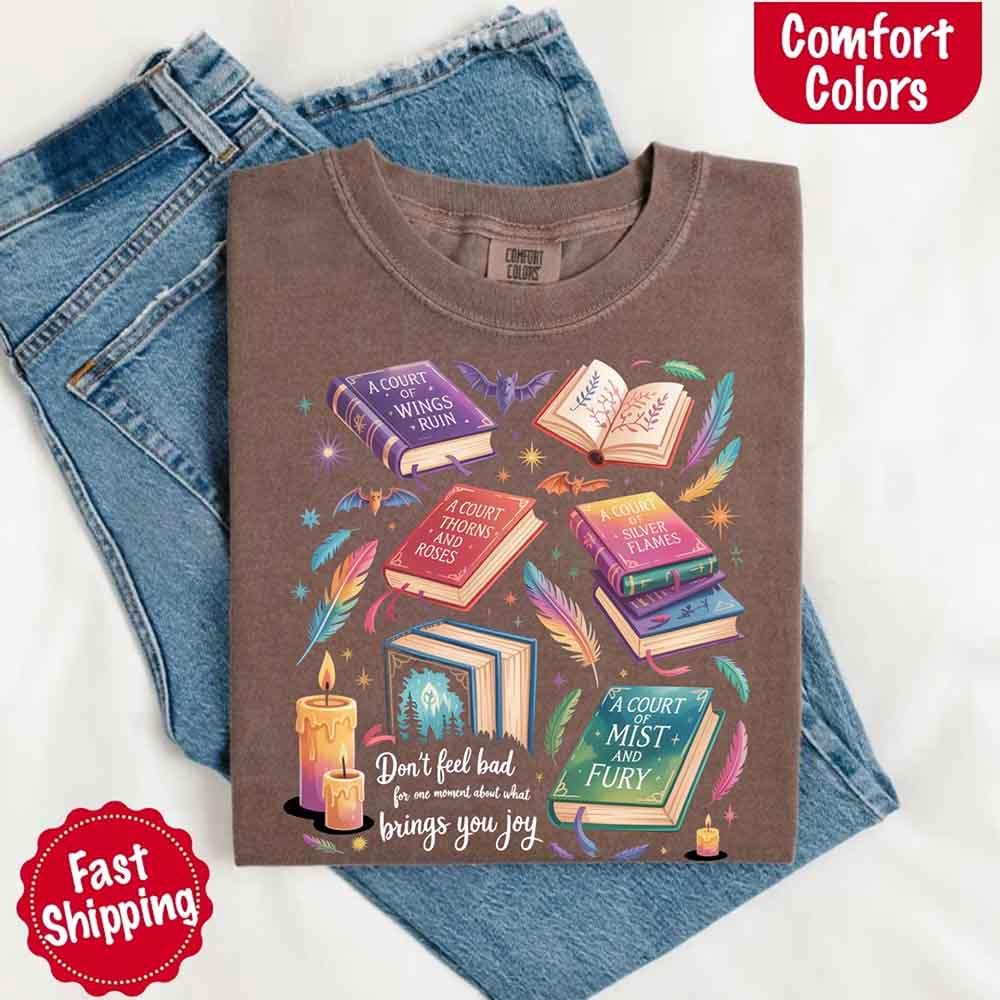 Adorb Custom Tees Velaris Book Lover Tee, close-up of the unique Bat Boys SJM graphic print detail.