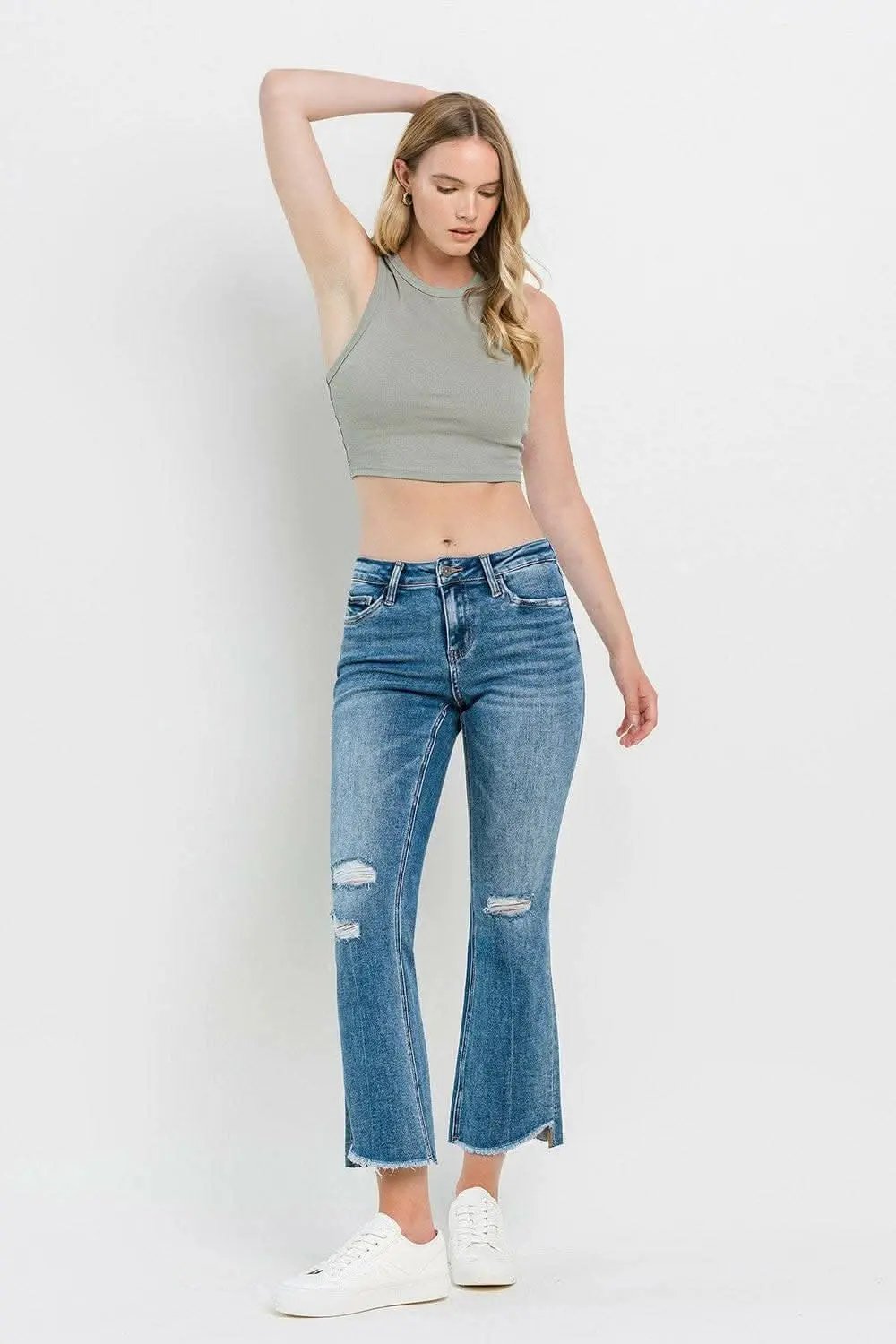 Vervet by Flying Monkey Full Size Mid Rise Distressed Cropped Flare Jeans - Love Salve 