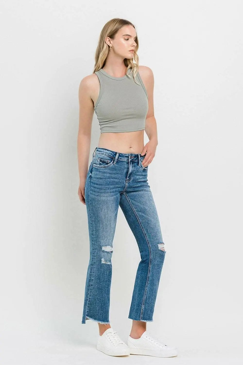 Vervet by Flying Monkey Full Size Mid Rise Distressed Cropped Flare Jeans - Love Salve 